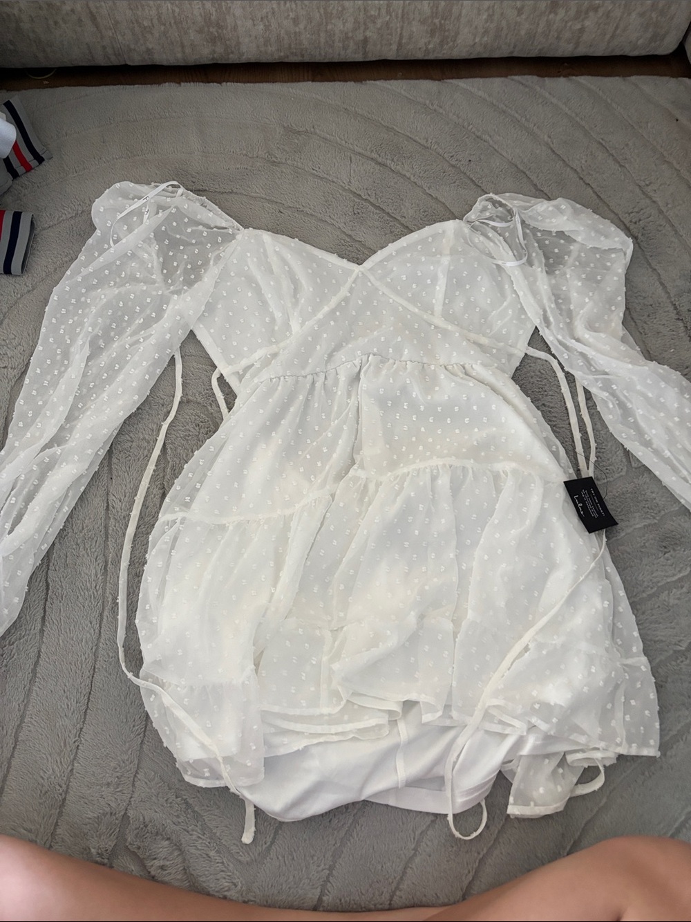 Lulu's White Swiss Dot Long Sleeve Mini Dress